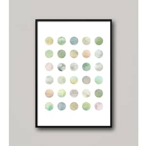 Neutral Multicolor Geometric Circle Grid Print, Watercolor Modern Abstract Polka Dots, Earth Tone Green Gray, Versatile Download Printable
