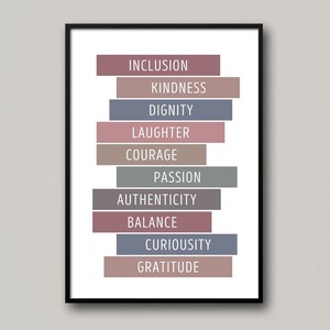 Póster de valores en el aula, colores bohemios, cultura de lectura positiva, imprimible para biblioteca de primaria, secundaria y preparatoria.