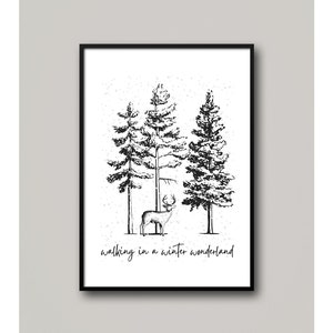 Winter Wonderland Quote Reindeer Woodland Sketch Scandi Cottagecore Print, Minimal Winter Solstice, Rustic Christmas Holiday Snow Printable