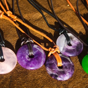 Rose Quartz Large - Crystal Pendant Leather Necklaces - All Natural Stone