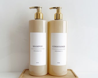 Refillable NATURAL Mrs Hinch PLASTIC Shampoo | Conditioner | Body Wash Gold pump bottles. Minimalistic bathroom kitchen home decor 500ml