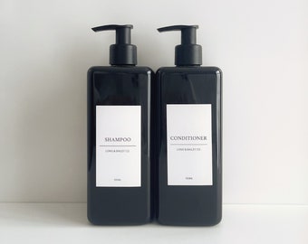 Refillable BLACK SQUARE Mrs Hinch PLASTIC Shampoo | Conditioner | Body Wash Black Lotion pump bottles Minimalistic bathroom home decor 500ml