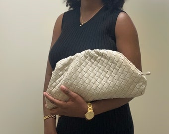 Crossbody Clutch Bag- Large Woven Cloud Bag- Evening Crossbody Clutch- Luxury Purse Gift For Her- Faux Leather Woven Bag- Soft Pouch Bag