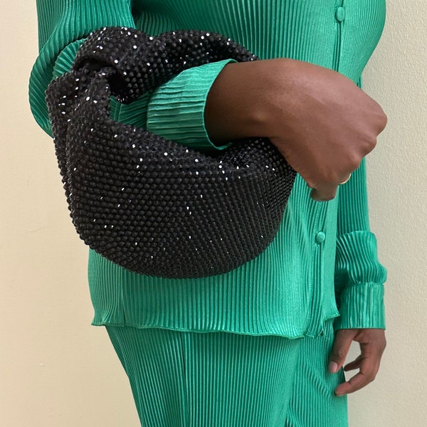 Black Rhinestone Clutch Bag- Luxury Evening Bag- Designer Clutch- Sparkling Handbag Purse- Diamond Handbag- Black and Gold Clutch Bag
