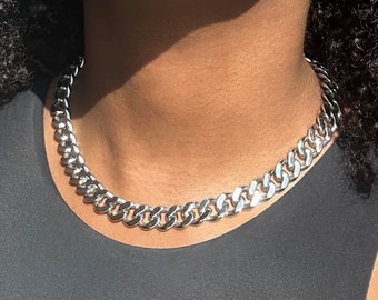 Stainless Steel Statement Necklace- Women Curb Chain- Cuban Link Chain- Minimalist Choker- Thick Chain Necklace- Affordable Gift For Her