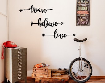 Metal Wall Art / Love Believe Dream Wall Decor /