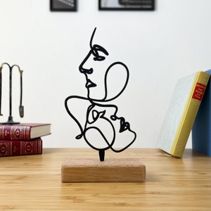 One Line Metal Art Minimal Desktop Decoration Couple Faces Shelf Decor, gift for him