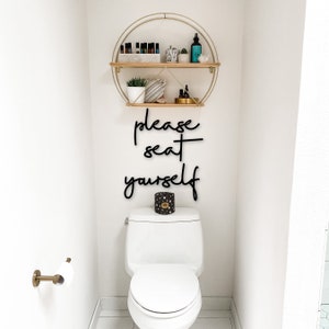 Arte de pared de metal / Letras de pared de metal / Decoración divertida del baño / Siéntese por favor / Decoración de pared de WC /