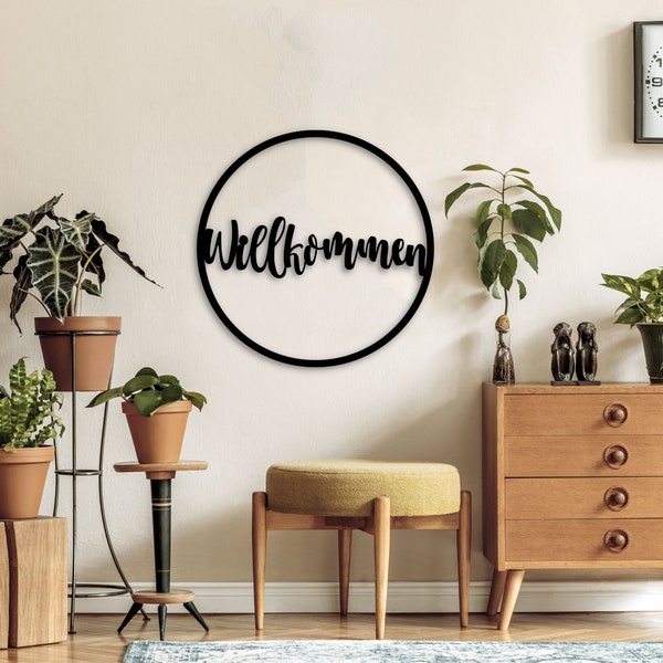 Metal Door sign Boho Willkommen Türschild | Entrance Wall Decor | Willkommen Metal Wall Art for a Modern Living Room |Fathers Day Gift