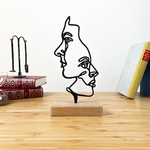 Shelf Decor Object, One Line Minimal Faces Art | Home & Office Metal Shelf Decor | Fathers Day Gift