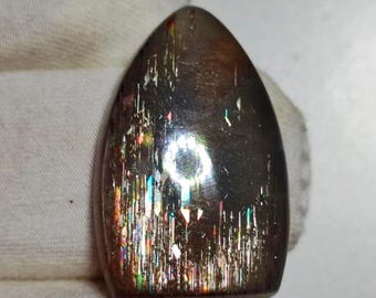 Cabochon in pietra solare con reticolo arcobaleno/pietra preziosa della Tanzania (25x16x6 mm)