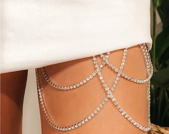 Women Full Metal Body Chain Chest Crystal Rhinestone Harness Bra Bikini Jewelry 