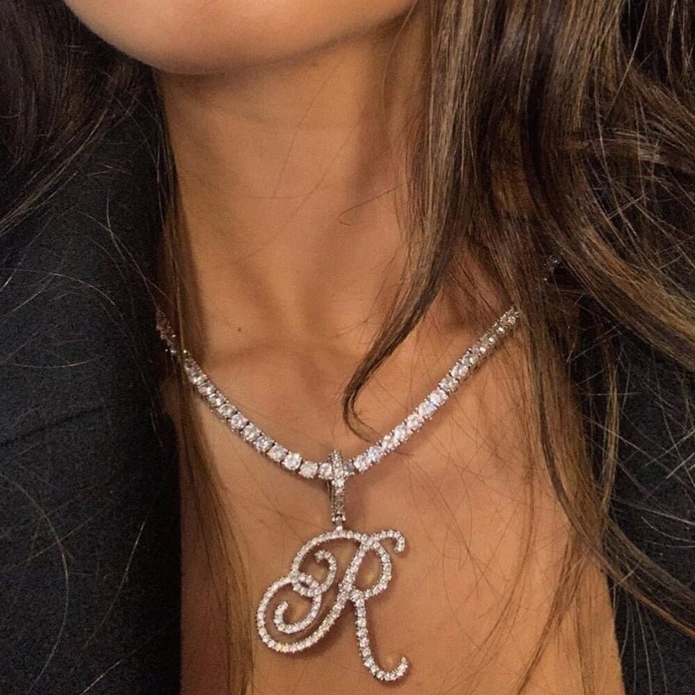 Heart Rhinestone Initial Cuban Necklace – The Gorgeous Doll Boutique