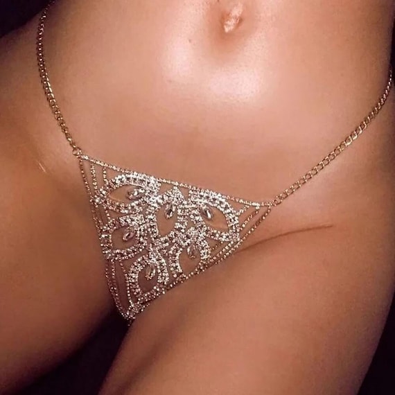 Bling Rhinestone Panties Body Chain Crystal Thong Women Bikini Body Jewelry  Lingerie Waist Chain -  Hong Kong