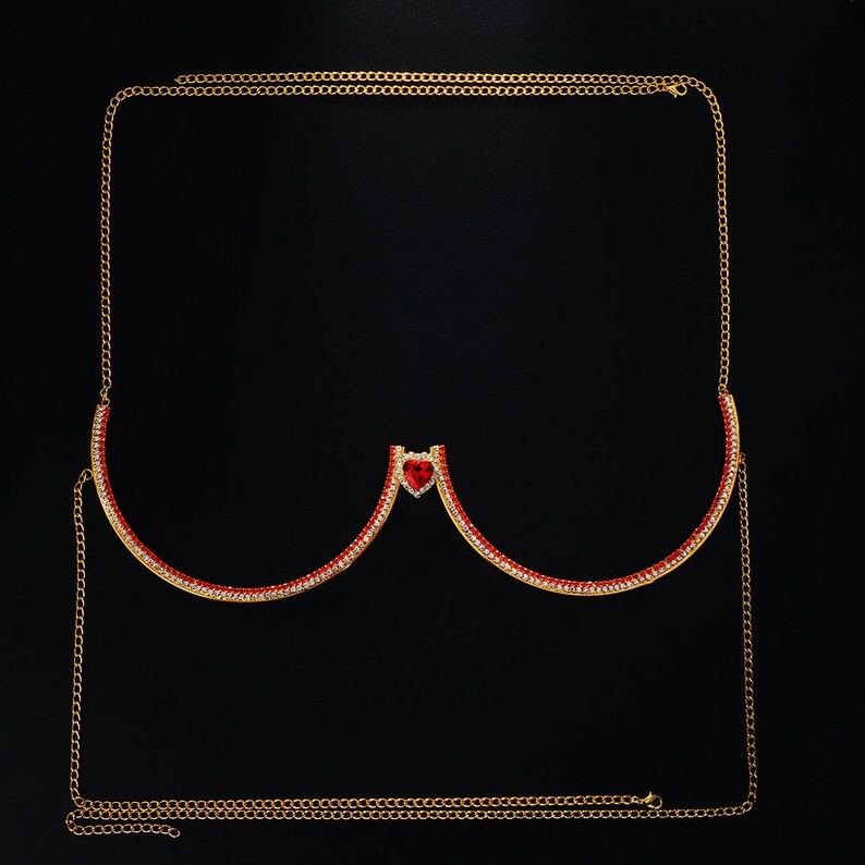 Red Heart Crystal Chest Bracket Bra Chain Body Jewelry Women Etsy