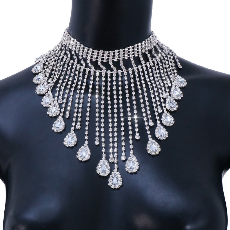 Water Drop Tassel Choker Necklace Jewelry Women Rhinestone - Etsy