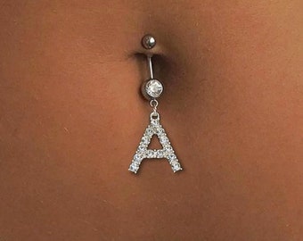 Alphabet Letters for Initials JewelryVolt Surgical Steel Belly Ring with Clear CZ Stone Alphabet Letters for Initials JewelryVolt Surgical Steel Belly Ring with Clear CZ Stone