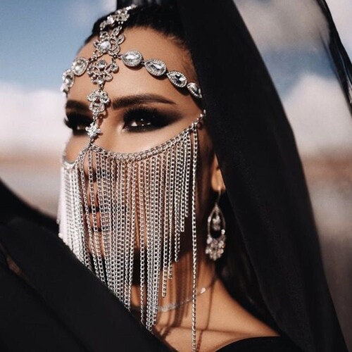 Rhinestone Tassel Mask Masquerade Mask for Women Halloween Etsy