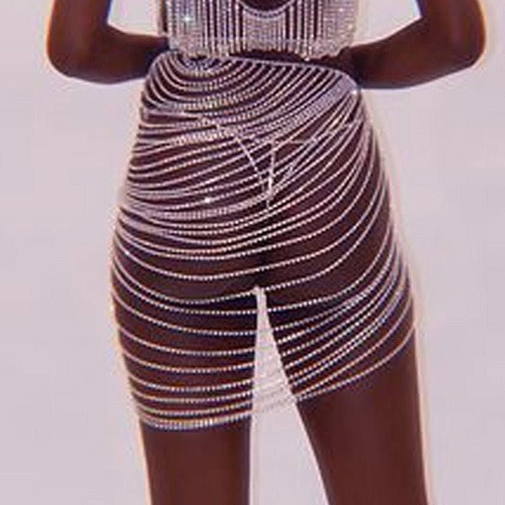 Rhinestone Waist Chain Hip Jewelry Shining Short Skirt Crystal Belly Chain  Bikini Thong Body Chain Body Jewelry -  Israel