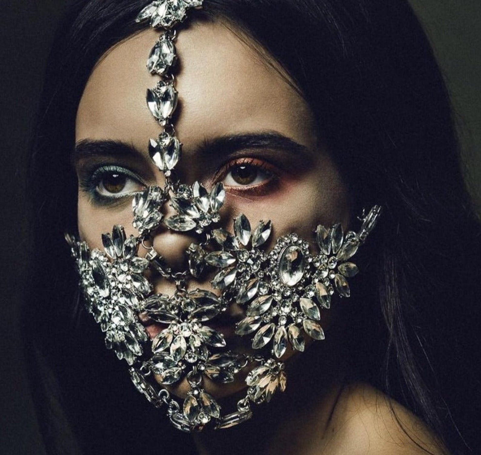 Crystal Face Mask Masquerade Mask Jewelry Full Face Mask Half Etsy