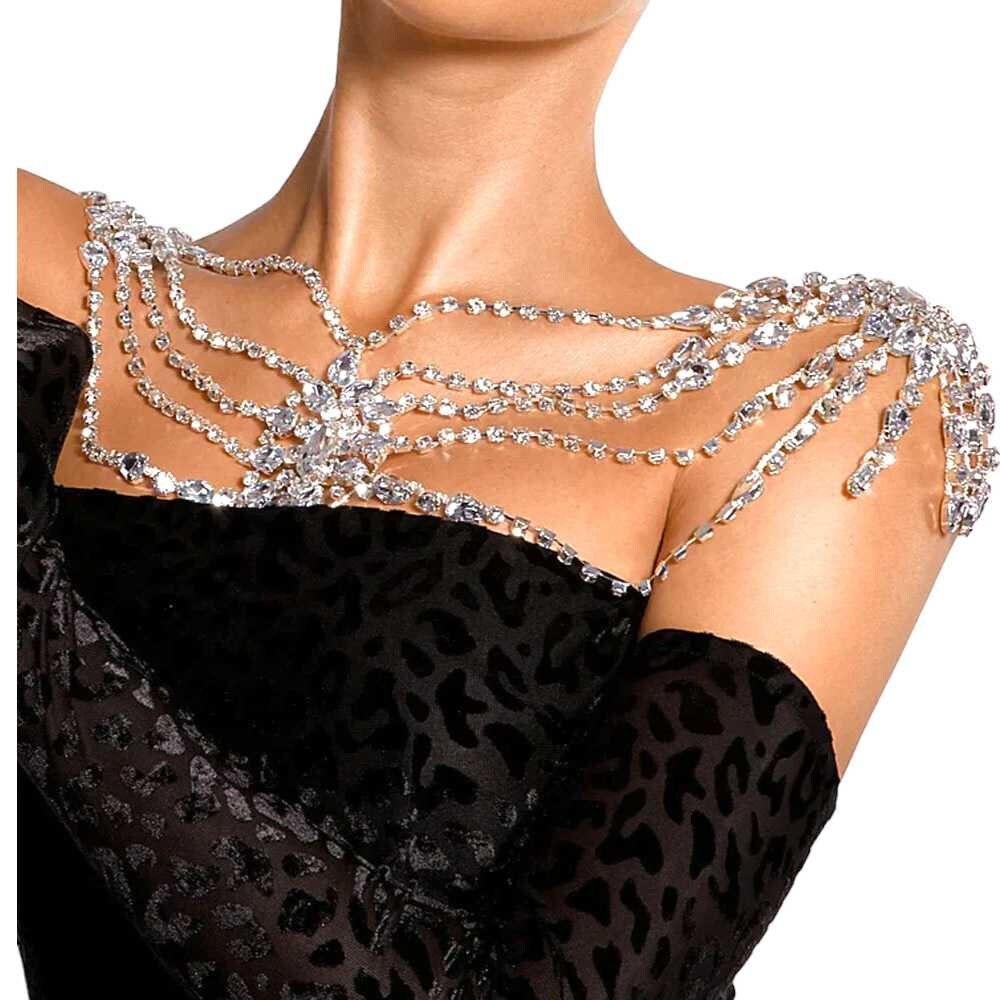 Shiny Crystal Shoulder Strap Bra Chain for Women Wedding Jewelry Rhinestone  Shoulder Chain Geometry Body Decor Dress Accessories