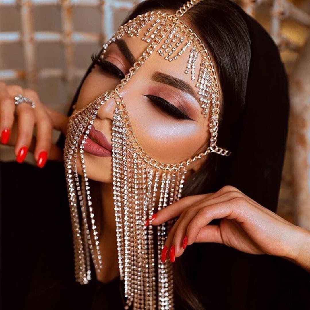 Crystal Tassel Face Jewelry Women Masquerade Mask Holloween Mask