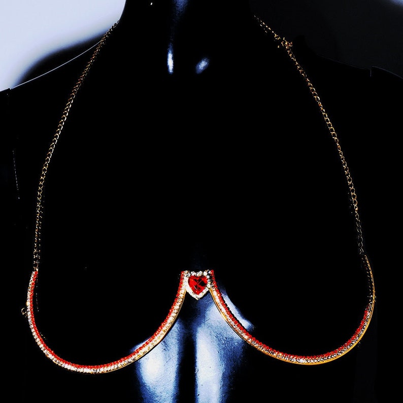 Red Heart Crystal Chest Bracket Bra Chain Body Jewelry Women Etsy