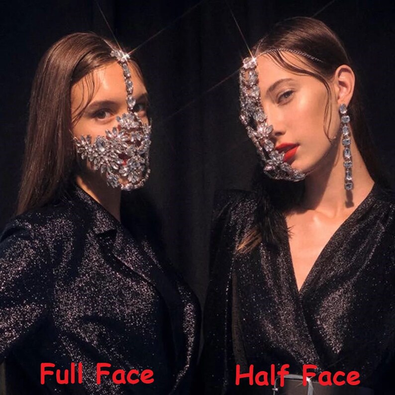 Crystal Face Mask Masquerade Mask Jewelry Full Face Mask Half Etsy