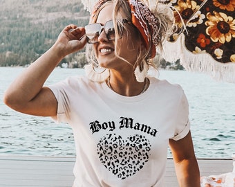 Boy Mama, corazón con estampado de leopardo, camiseta, gángster