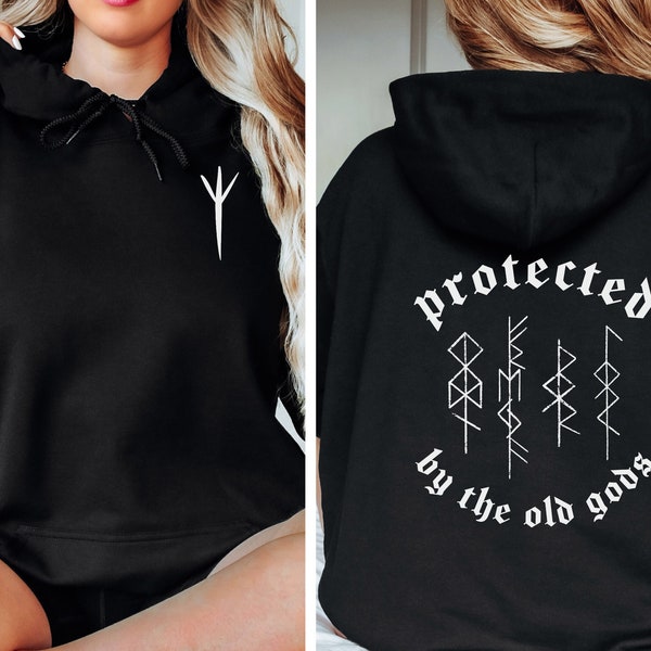 Protected By The Old Gods, Hoodie, Bind Rune, Norse, Pagan, Viking, Elder Furthark, UNISEX