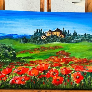 Landscape Tuscany Poppies Painting Original Art zdjęcie 1