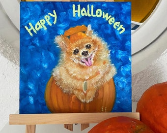 Halloween Oil Painting, Pom and Pumpkin