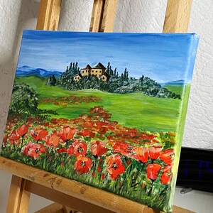 Landscape Tuscany Poppies Painting Original Art zdjęcie 3