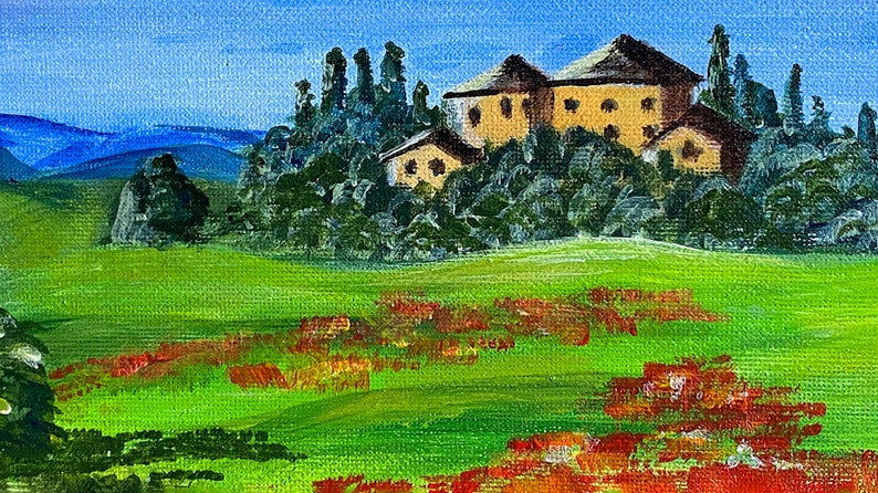 Landscape Tuscany Poppies Painting Original Art zdjęcie 8