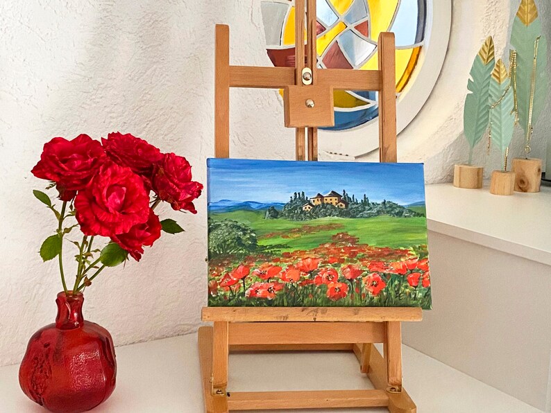 Landscape Tuscany Poppies Painting Original Art zdjęcie 2