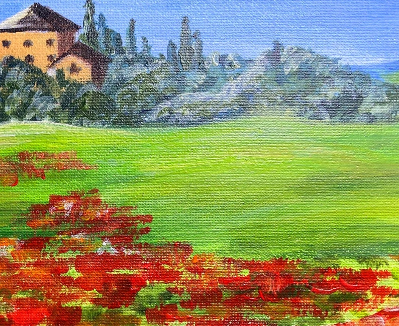 Landscape Tuscany Poppies Painting Original Art zdjęcie 9