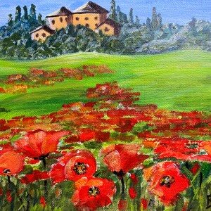 Landscape Tuscany Poppies Painting Original Art zdjęcie 5