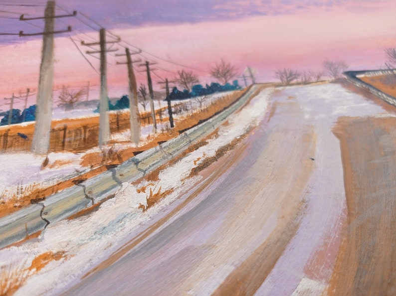 22x30 cm Gouache Snowy landscape painting, Borderless A4 size painting image 3