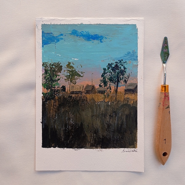 15 « x11 cm Gouache Evening Landscape Painting, Evening Skies, A5 size painting, Nature art, Wall and Home décor