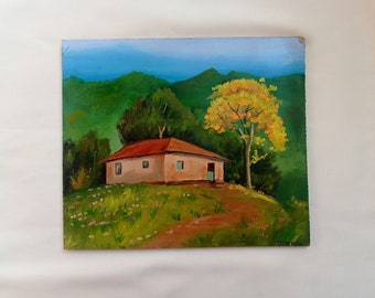 Countryside Landscape oil on Hardboard Painting, 11"x13" inches oil painting, Nature art, Wall decor