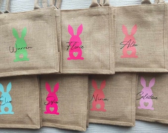 Sac de Pâques personnalisé, Panier de Pâques pour enfants, Sac en toile de jute, Oeufs de Pâques, Pâques