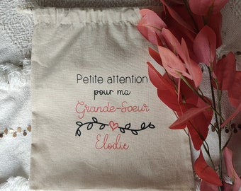 Petite attention pour ma grande soeur - Petite attention pour mon grand-frère - pochon personnalisé - maternité