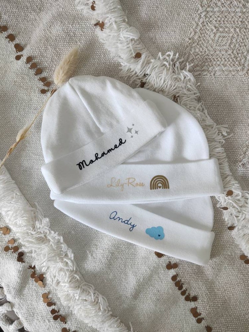 Bonnet de naissance personnalisé bonnet bébé personnalisé premier bonnet Bonnet 1 mois Bonnet bébé maternité Bild 4