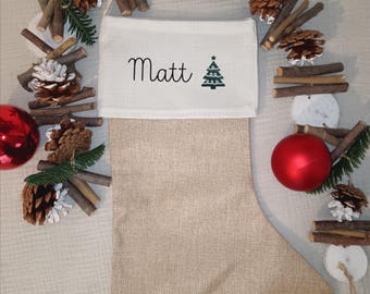 Chaussette de Noël personnalisée en jute - Grande chaussette de Noël personnalisé - Chaussette personnalisée de noël - Noël personnalisée