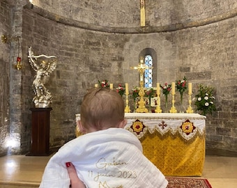 Witte inbakerdoek voor de doop - Gepersonaliseerde witte inbakerdoek - Inbakerdoek voor de doop - Gepersonaliseerde inbakerdoek - Wit dooplinnen - omslagdoeken voor de doop van baby's