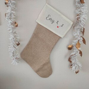 Chaussette de Noël personnalisé en jute - Grande chaussette de Noël personnalisé - Chaussette personnalisé de noël