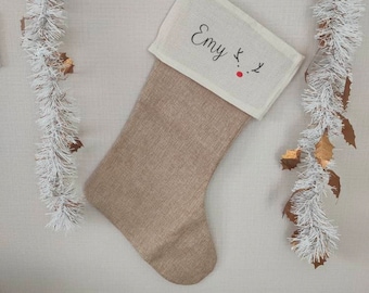 Chaussette de Noël personnalisé en jute - Grande chaussette de Noël personnalisé - Chaussette personnalisé de noël