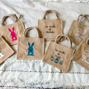 Sac de Pâques personnalisé, Panier de Pâques pour enfants, Sac en toile de jute, Oeufs de Pâques, Pâques image 2