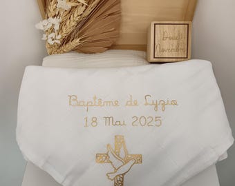 Lange blanc pour baptême - Lange blanc personnalisé - Lange pour baptême - Lange personnalisé -Linge blanc baptême - châles pour baptême