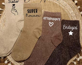 chaussette personnalisée femme - chaussette personnalisé - chaussette femme -  chaussette à paillette  - chaussette pailleté personnalisé